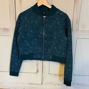 Balance Athletica Flight Crop Bomber Jacket Floral Deep Seagreen Colorway Small